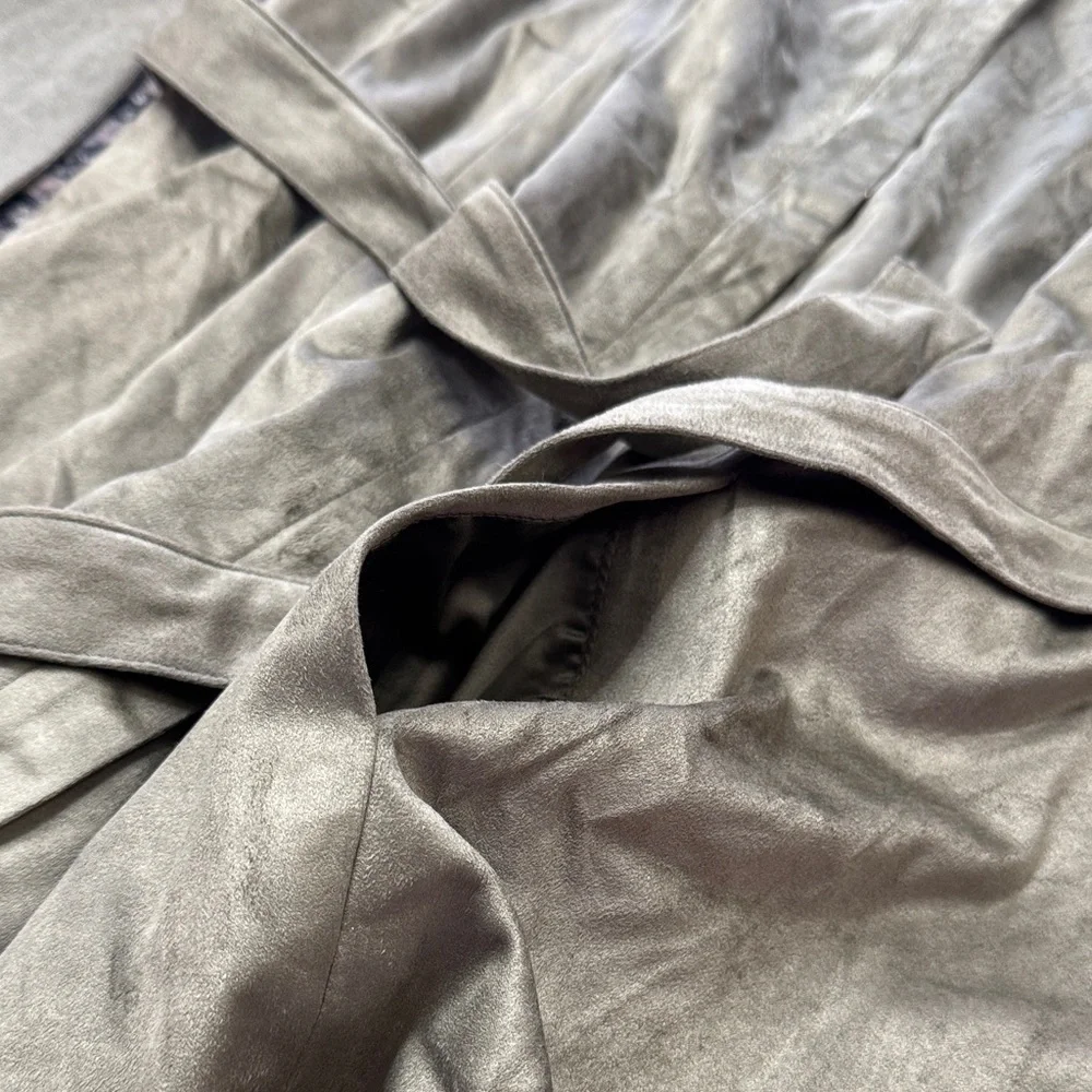 H by Halston Olive  faux suede Coat blazer with knit sleeves NWOT 14